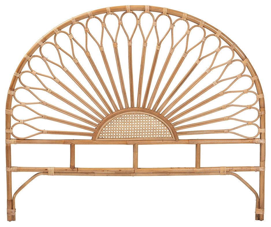 Modern Bohemian Natural Rattan Queen Size Standalone Headboard