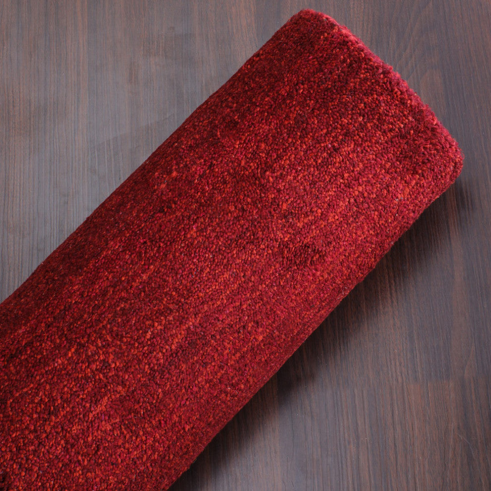 HAND KNOTTED LOOM SILK ECO-FRIENDLY AREA RUGS-Runner,Red Color,Solid Design, [Runner] 2'8"x10'