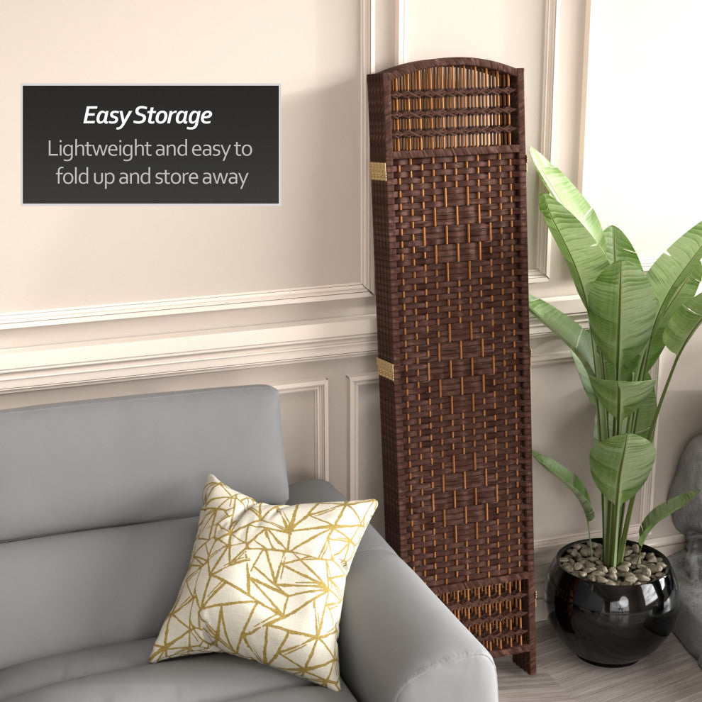 5 1/2' Tall Fiber Weave Room Divider, DarkMocha, 5 Panel