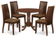5Pc Dining Set, Round Table, Drop Leaves, Four Linen Seat Chairs, Mahogany