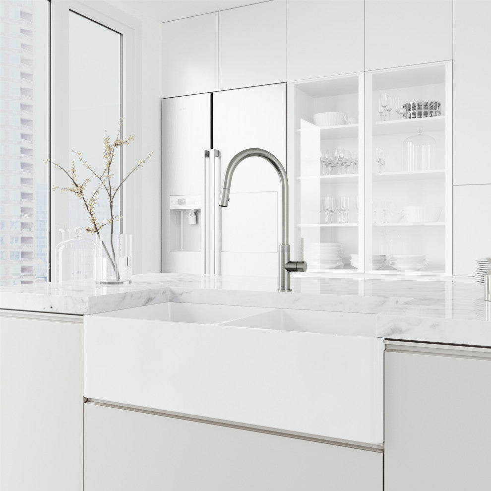 VIGO Bristol 19" H Single Handle Pull-Down Sprayer Kitchen Faucet, Stainless Steel, Without Extras