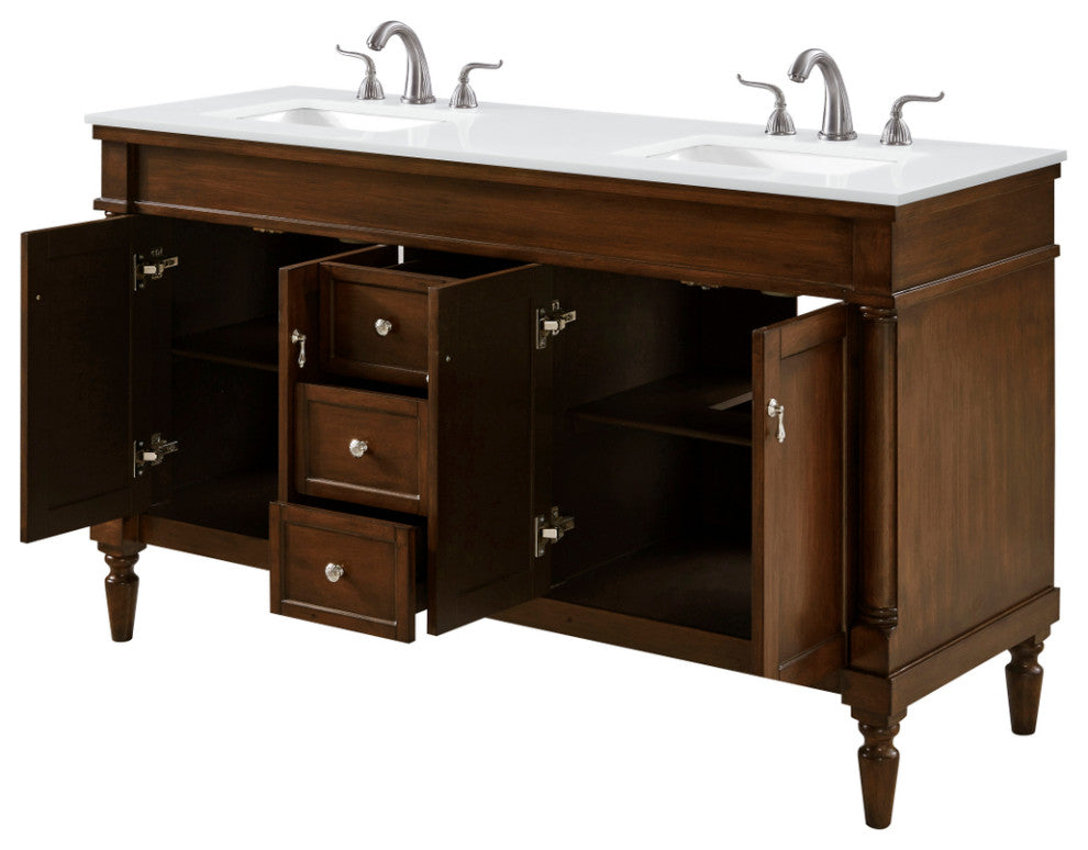 Home Living 60" Single Bathroom Vanity, Walnut With Engineered Marble Top