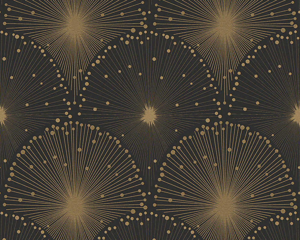 Modern Textured Wallpaper Art Deco Pattern, Gold Anthracite Black, Sample