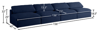 Serene Linen Textured Fabric Deluxe Comfort 4-Piece Modular Sofa, Navy