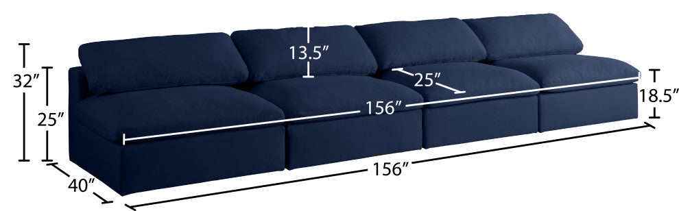 Serene Linen Textured Fabric Deluxe Comfort 4-Piece Modular Sofa, Navy