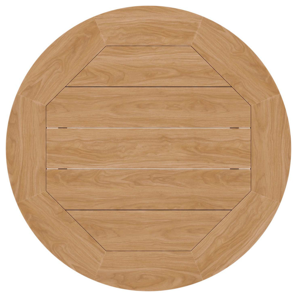 Lounge Coffee Table, Round, Brown Natural, Teak Wood, Modern, Outdoor Patio