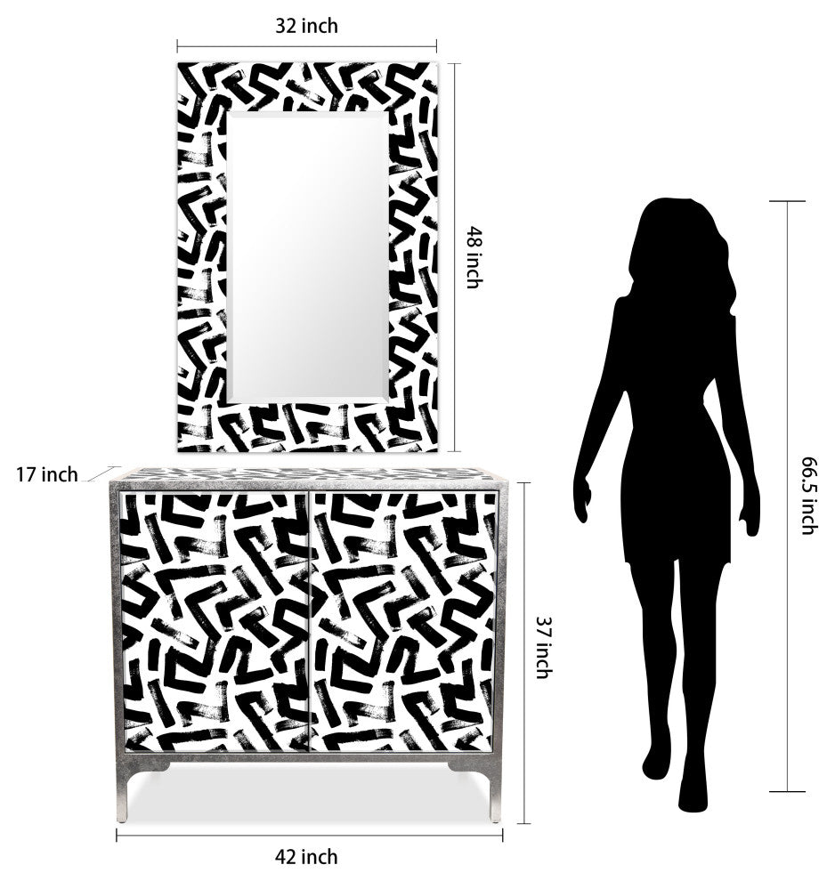 "Intertwined" Cabinet and Mirror Set on Reverse Printed Beveled Art Glass