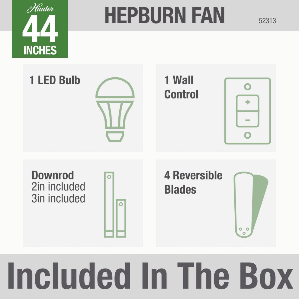 Hunter 44" Hepburn Modern Brass Ceiling Fan With Light Kit and Wall Control