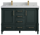 Aberdeen 48" Double Sink Bath Vanity in Dark Forest Green 2" Carrara Quartz