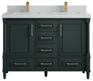 Aberdeen 48" Double Sink Bath Vanity in Dark Forest Green 2" Carrara Quartz