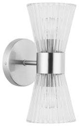 Vienna 2-Light Vanity, Polished Chrome, Clear Ribbed Glass