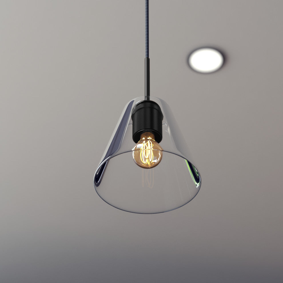 1-Light Dimmable Cone Glass Pendant, Black