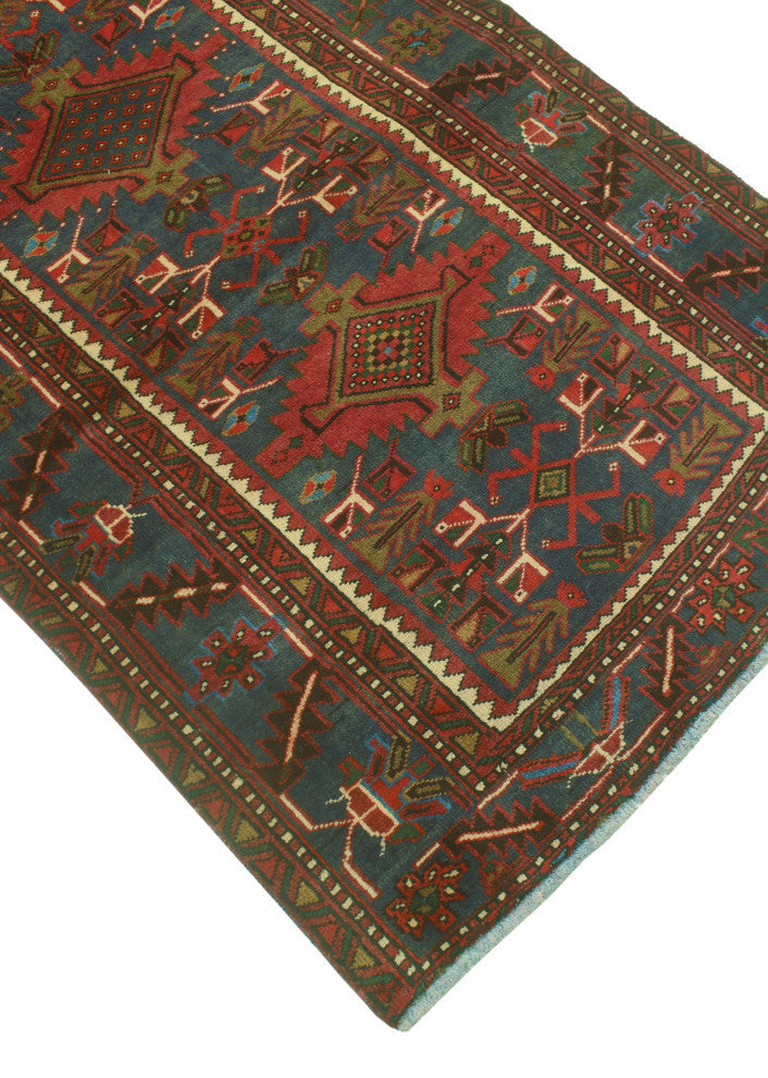 Fine Vintage Distressed Tajwar Rust/Blue Runner, 3'4 x 11'1