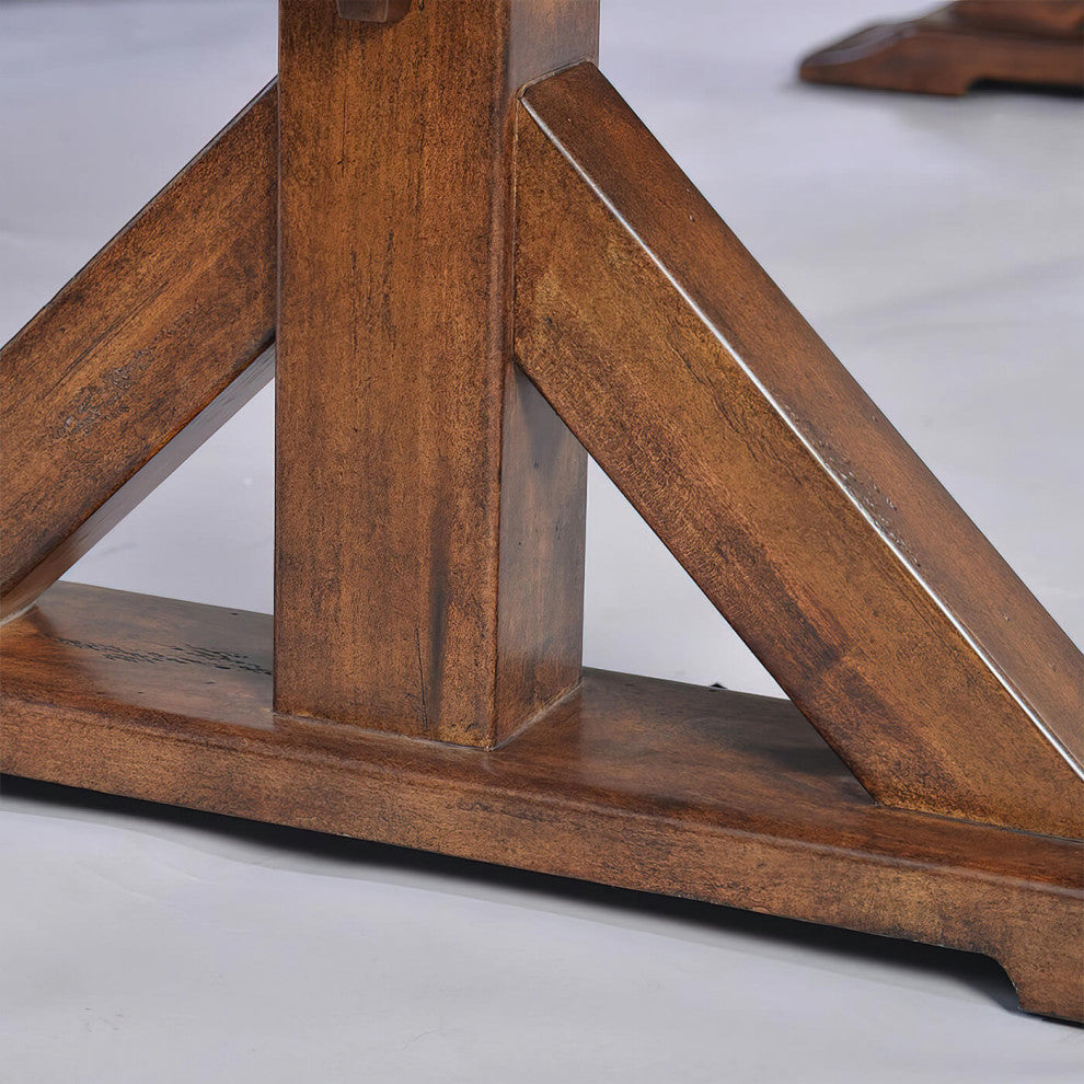 Country Trestle Dining Table Dark Rustic Finish