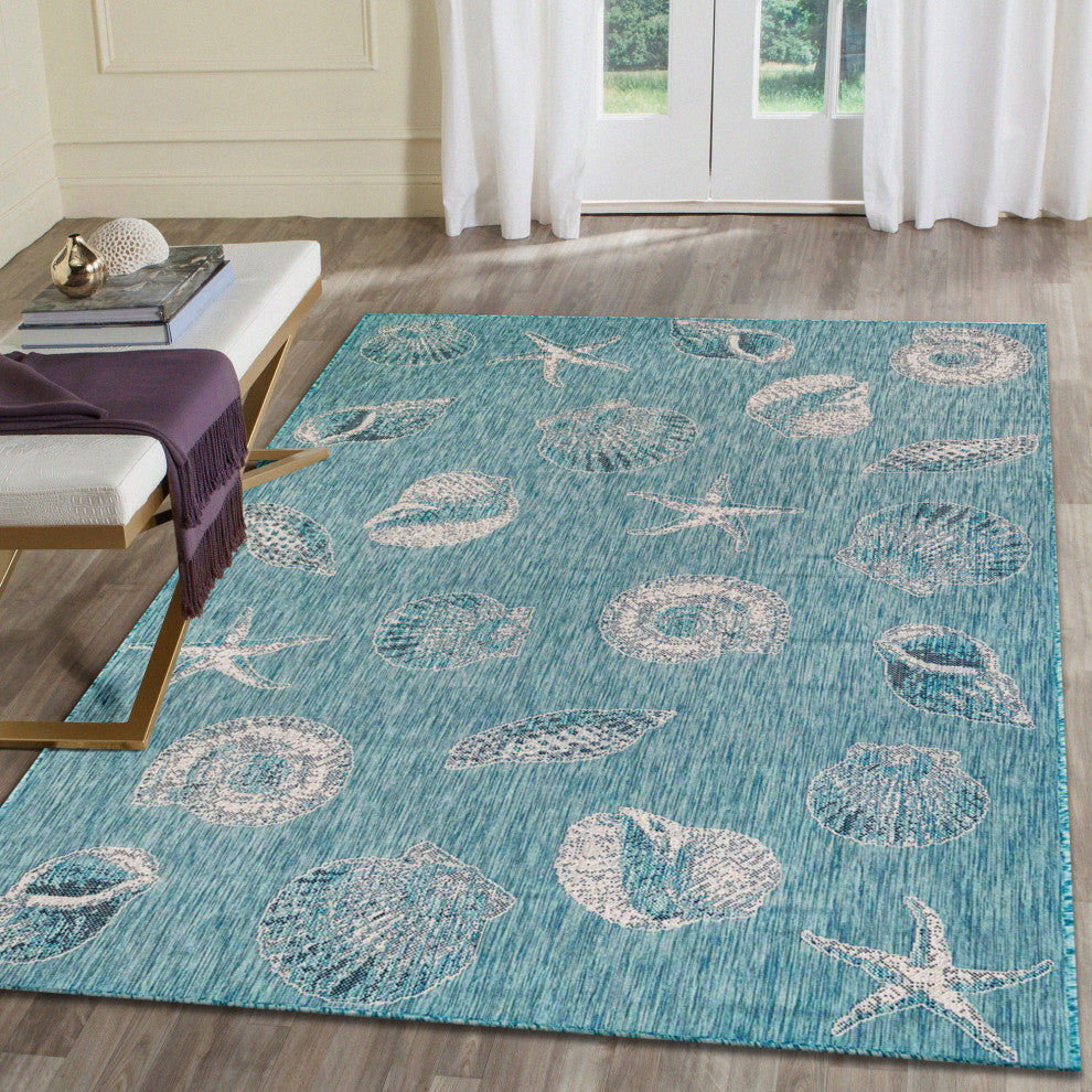 Carmel Shells Indoor/Outdoor Rug, Aqua, 7'10"x9'10"