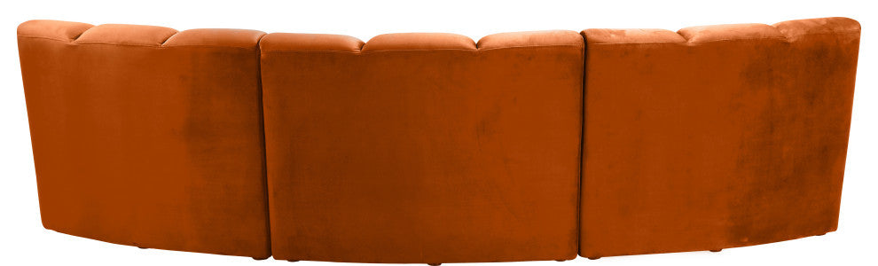 Infinity Channel Tufted Velvet Modular Chair, Cognac, 3 Piece