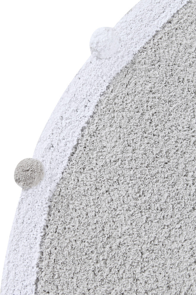 Bubbly Round Machine Washable Kids Area Rug, Light Grey/White