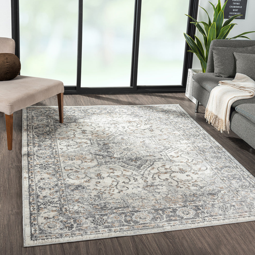 Frances Medallion Woven Area Rug/Runner, Gray, Gray, 5' x 7'