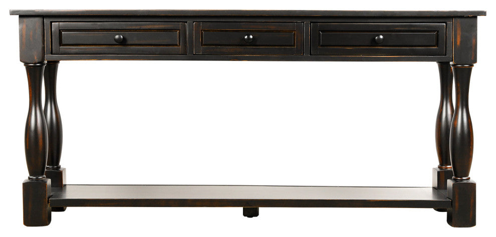 Black 64" Console Table With Drawers and Shelf