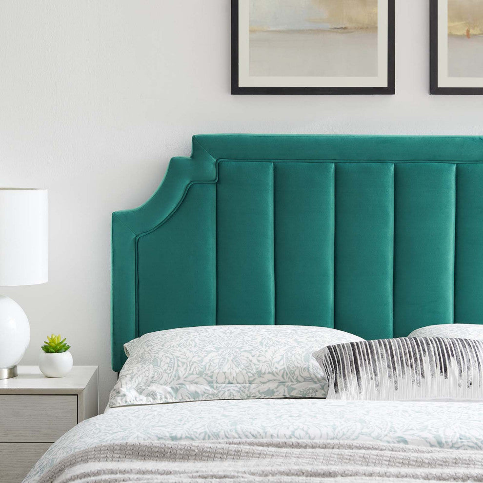 Tufted Headboard, Full Queen Size, Velvet, Teal Blue, Modern Contemporary