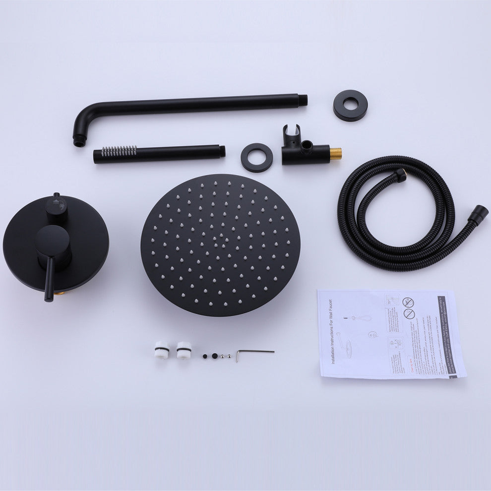 Rain Shower System with Hand Shower-Includes Rough-In Valve, Matte Black