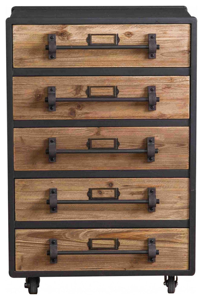 13.8" x 18.5" x 27.6" Charcoal, 5 Drawer, Wood, Lockable Casters Chest