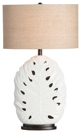 36.5"H White Ceramic Table Lamps With Burlap Oval Shade, Set of 2