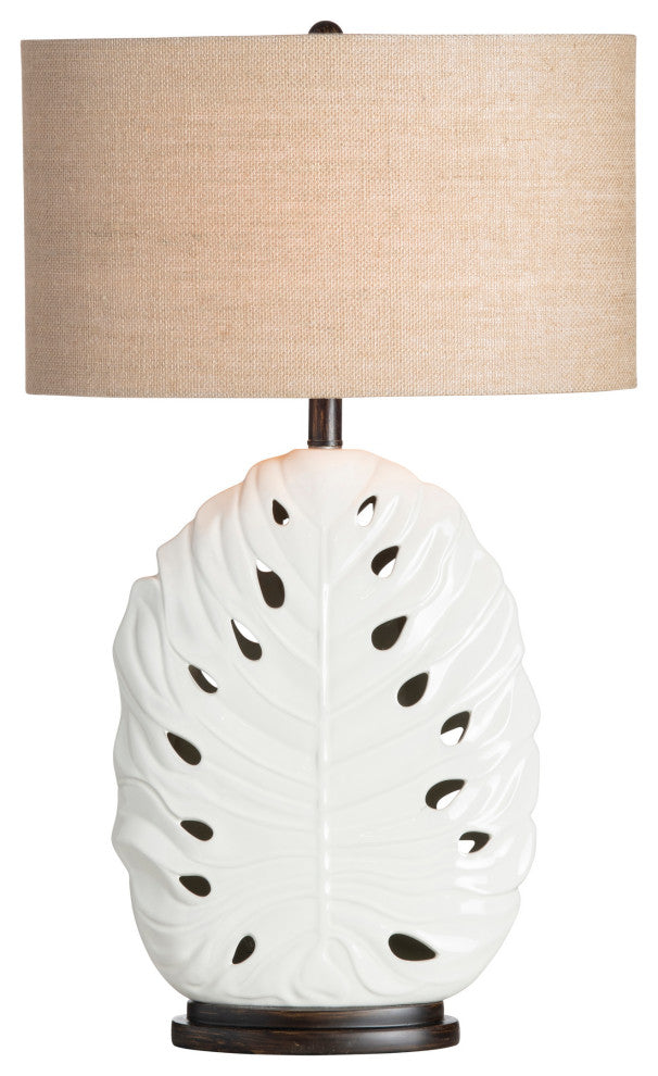 36.5"H White Ceramic Table Lamps With Burlap Oval Shade, Set of 2
