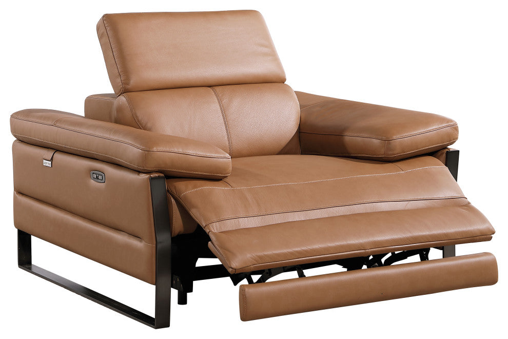 Antonio Italian Leather Power Reclining Arm Chair, Cognac