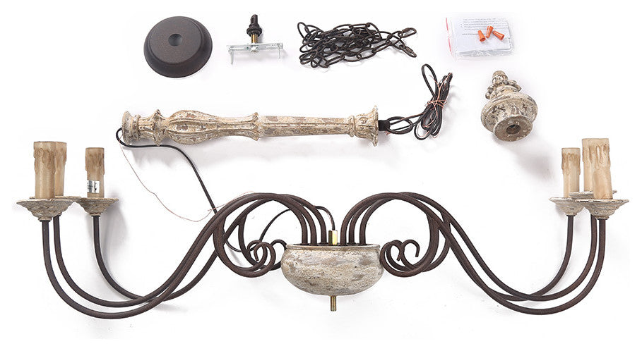 LNC 6-Light Distressed Wood French Country and Farmhouse Candle Chandelier