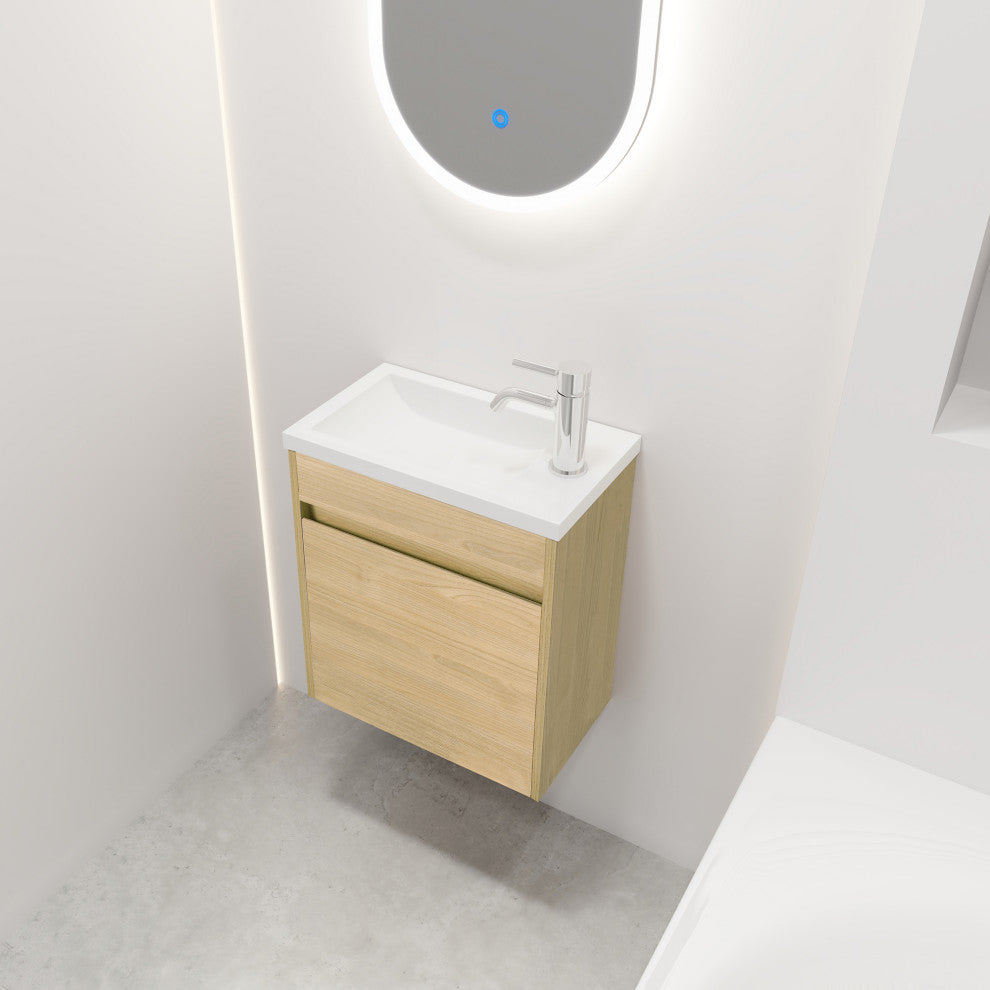 16" Plywood Wall Mounted Bath Vanity Set, Integrated Resin Sink