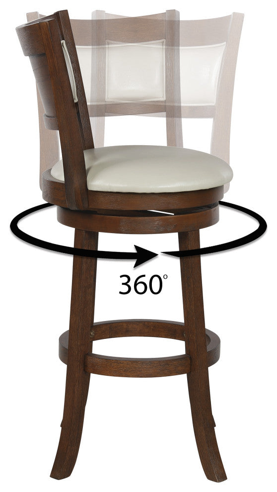 30" Swivel Stool, Cream Faux Leather With Dark Walnut Finish
