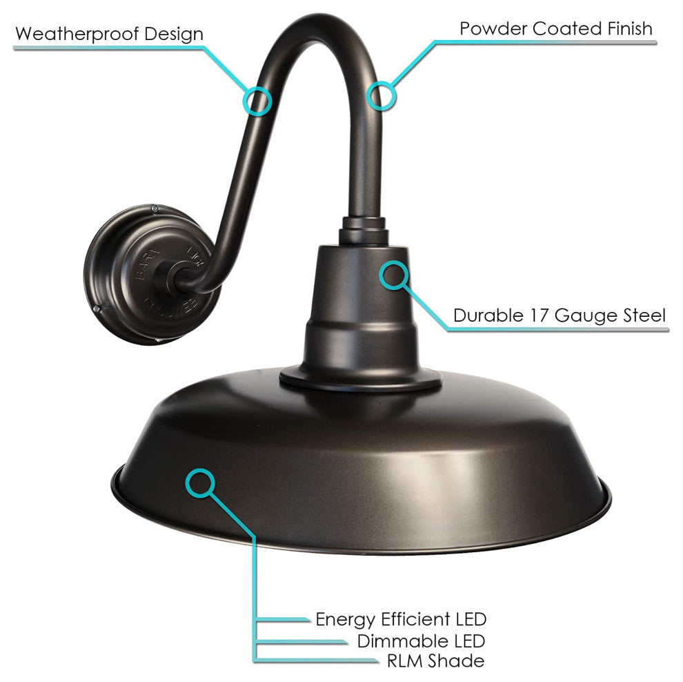 22" Vintage LED Wall Light With Vintage Arm, Black