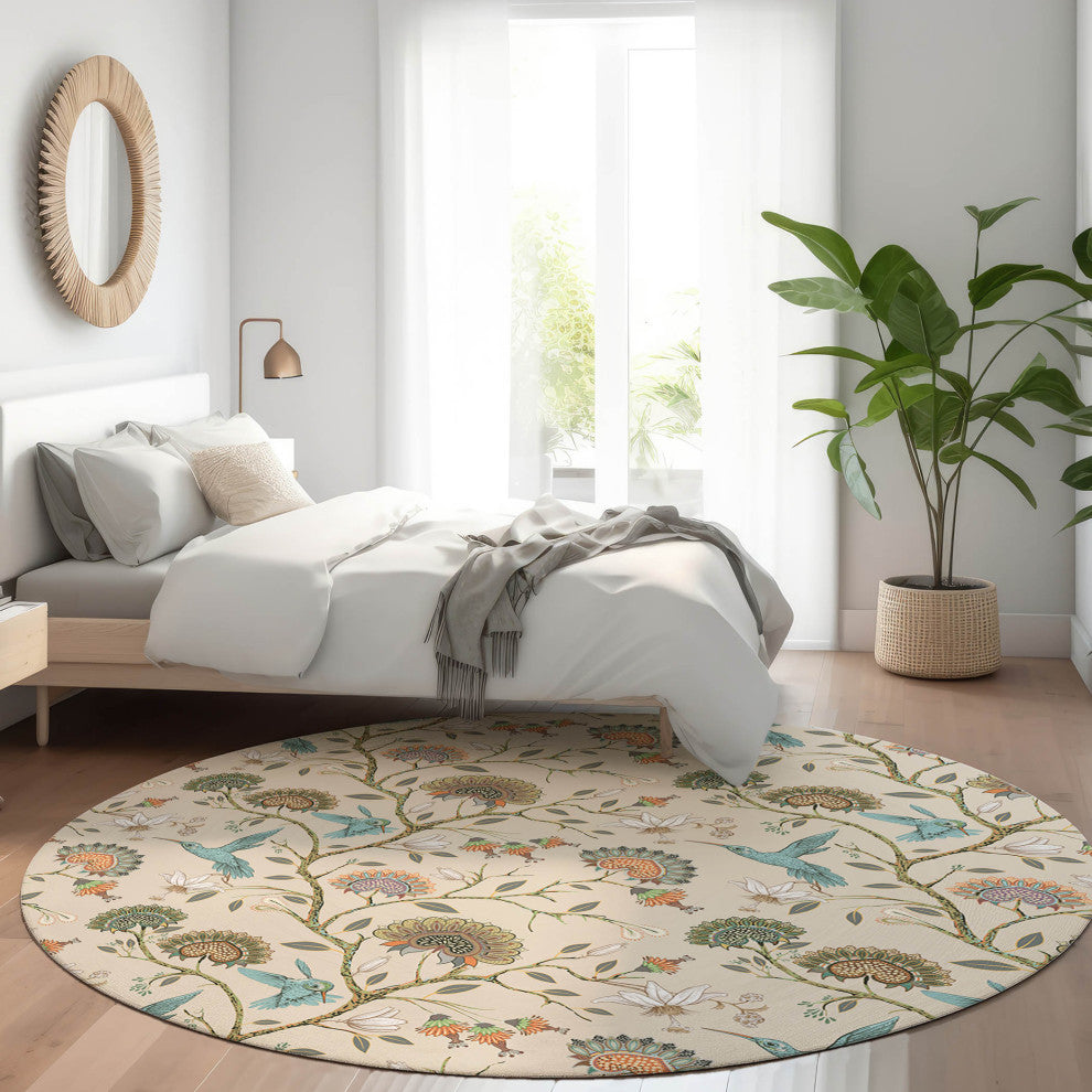 Indoor/Outdoor Kendall KE19 Putty Machine Washable 8' x 8' Round Rug