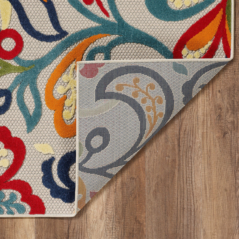 2"x4" Multicolor Jacobean Floral Indoor Outdoor Area Rug