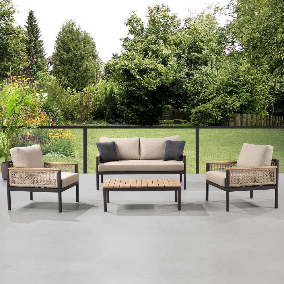 Ove Decors Delray 4-Piece Conversation Set, Light Brown