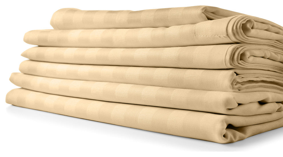 Cypress Linen 6-Piece Luxury Count Soft Sheet Set, Deep Pockets, Striped Cream,