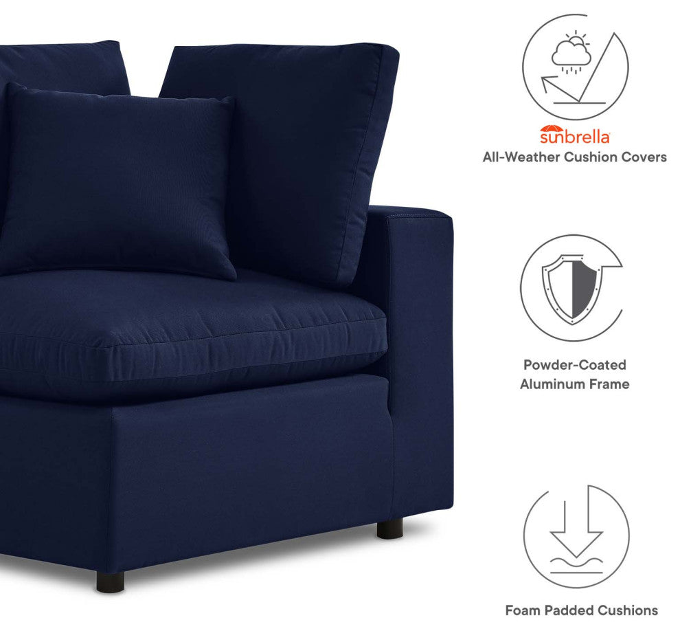 Modular Sectional Deep Sofa Chair Set, Sunbrella, Blue Navy, Outdoor Patio