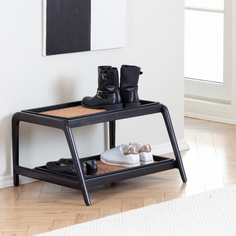 Double-Tier Black Stand With 2-Pair Rubber Boot Trays My Blue Heaven