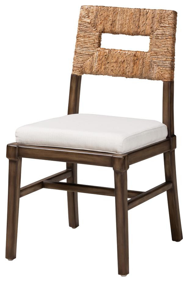 Porsha Modern Dark Brown Finished Mahogany Wood and Natural Rattan Dining Chair