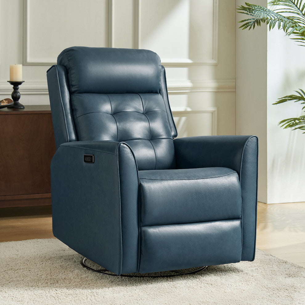 Mid-Century Leather Powered Recliner Armchair With Turfed Backrest, Turquoise