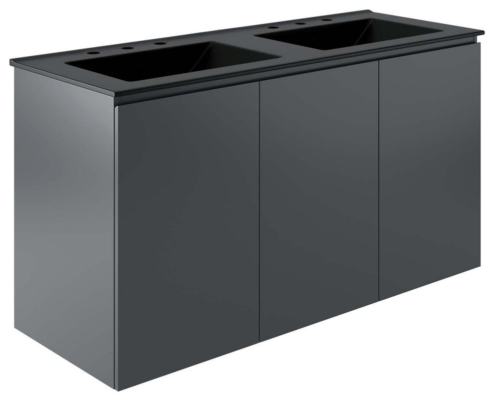 Bryn 48" Wall-Mount Double Sink Bathroom Vanity, Gray Black