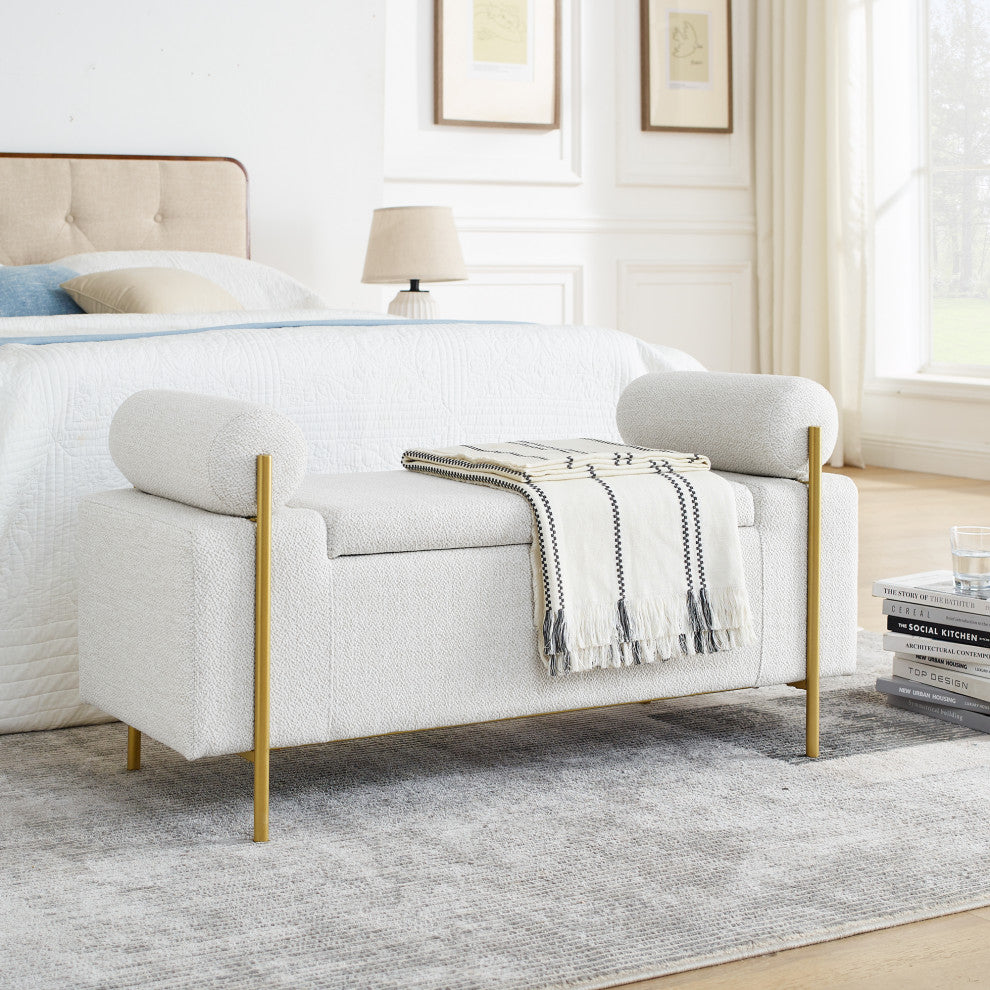 Gewnee Elegant Upholstered Linen Storage Bench