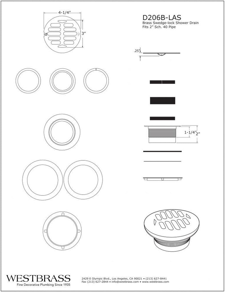 Brass Body Swedge-Lock Shower Drain With Grid In Satin Nickel