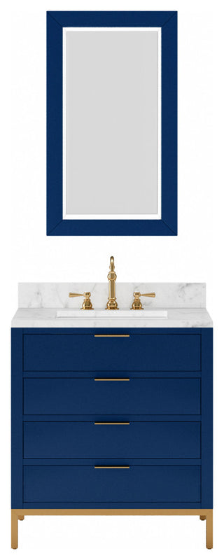 Bristol 30" Marble Countertop Vanity, Monarch Blue With Mirrors