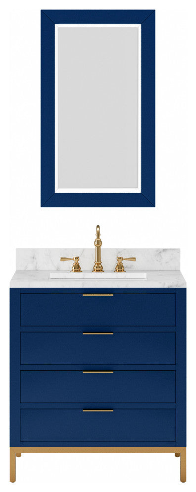 Bristol 30" Marble Countertop Vanity, Monarch Blue With Mirrors