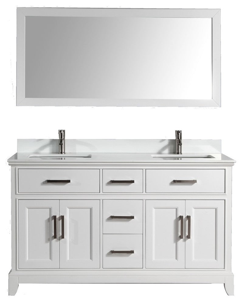 Vanity Art Bathroom Vanity Set With Engineered Marble Top, 60", White, Led Touch-Switch Mirror