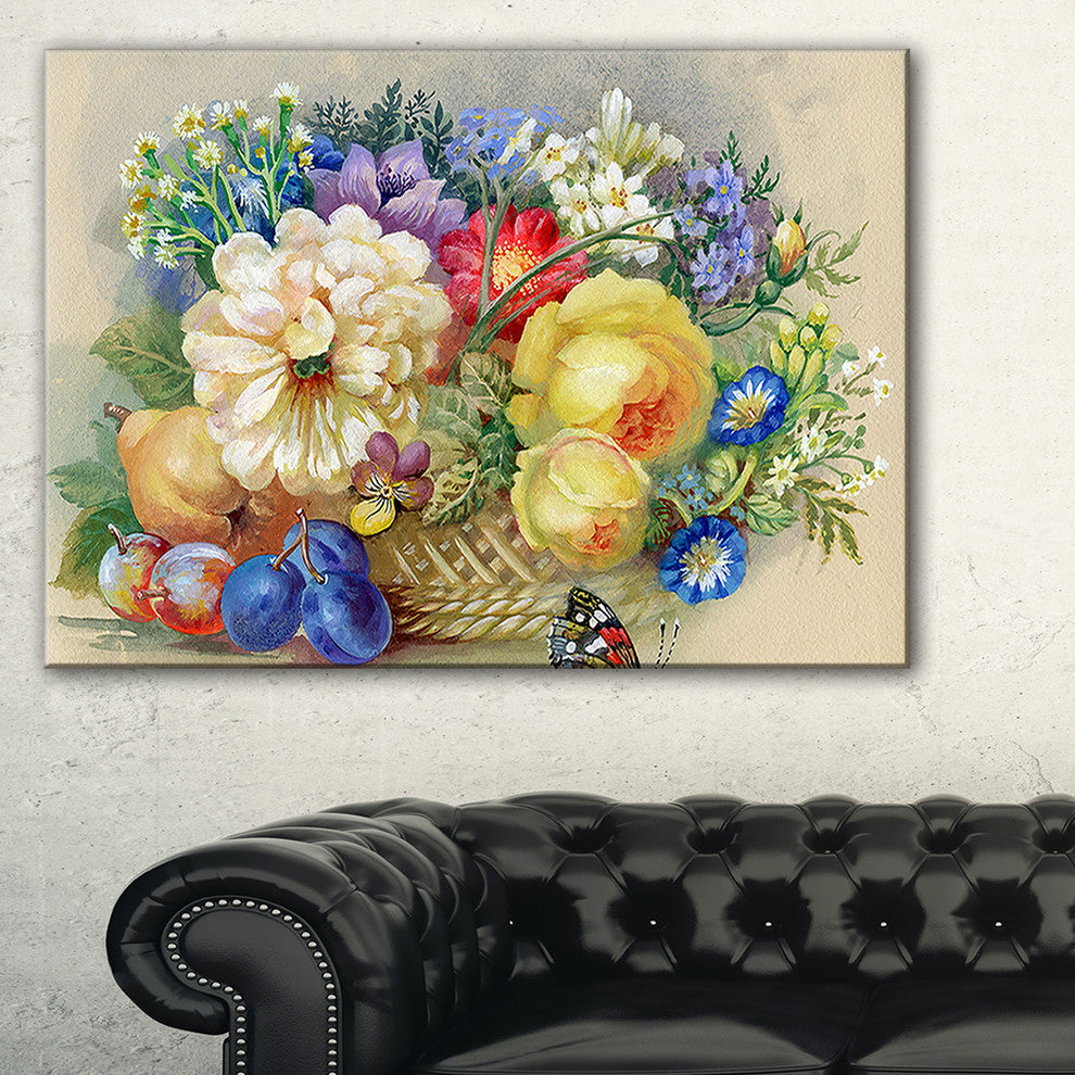 "Bunch of Flowers and Fruits" Wall Art Canvas, 32"x16"
