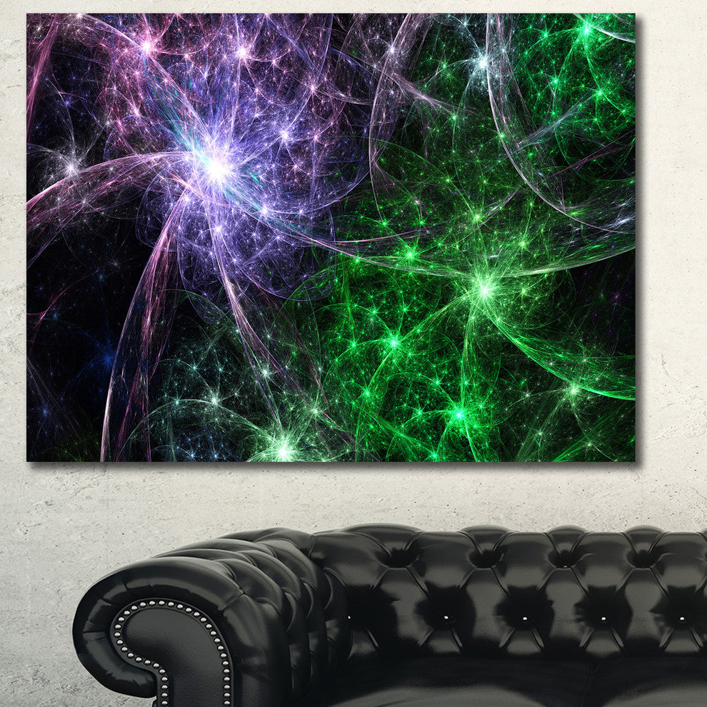Green Purple Colorful Fireworks, Oversized Abstract Canvas Art Print, 60x40
