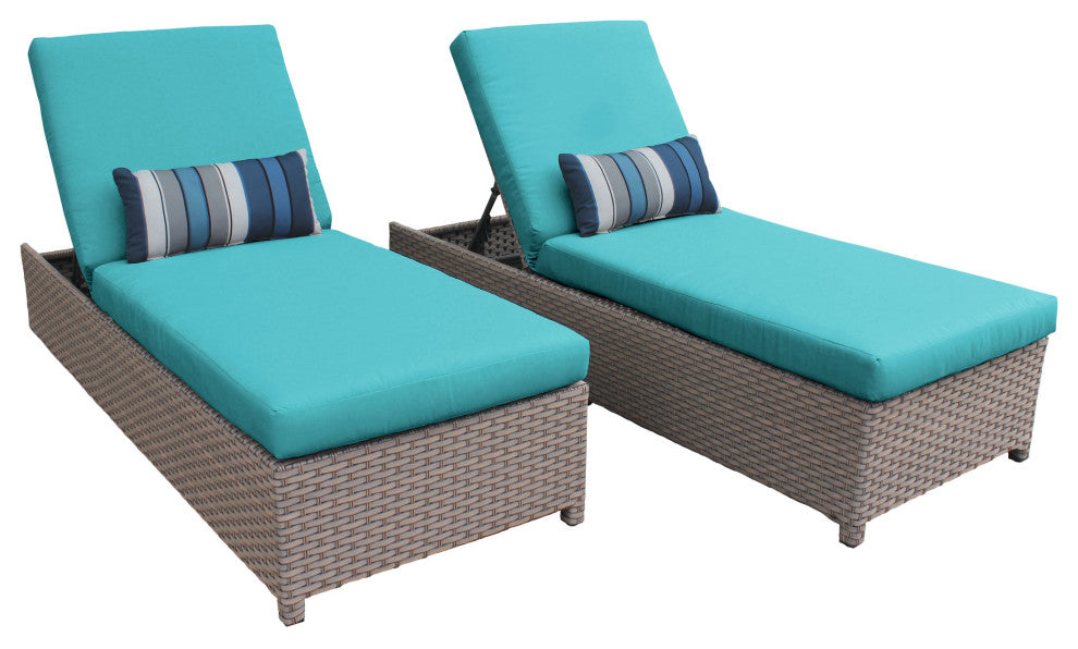 Florence Wheeled Chaise Set of 2 Outdoor Wicker Patio Furniture in Aruba